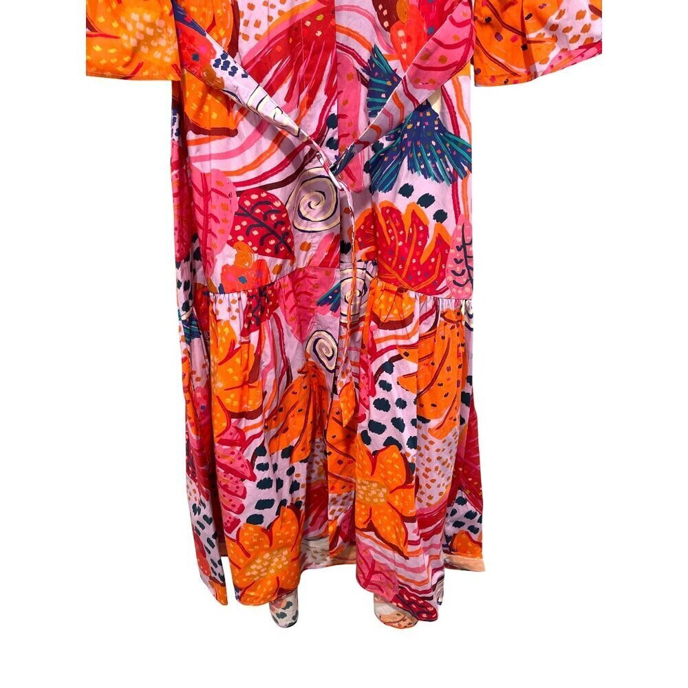 Farm Rio Lilac Floral Botanical Belted Shift Dress Midi Size XL NWT - Picture 5 of 8
